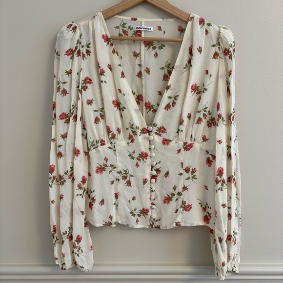 Reformation Tops - Reformation White and Pink Floral Blouse